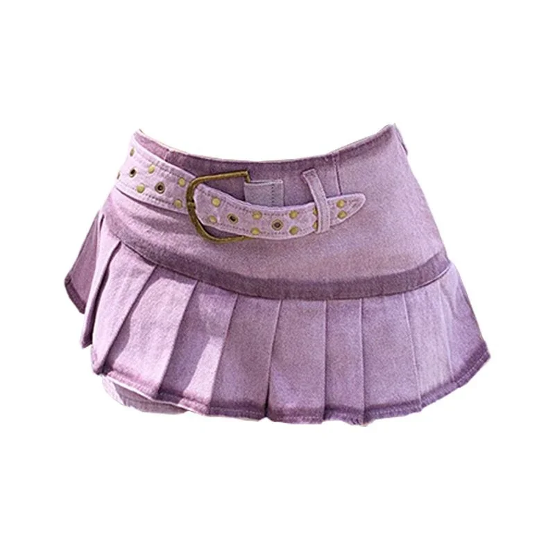 retro  spicy girl denim half skirt for women y2k short skirt design with a cinching waist and purple skirt  y2k clothes