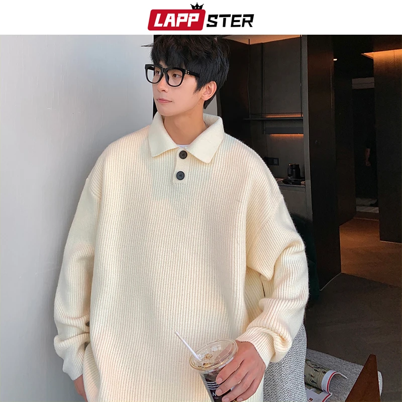 LAPPSTER Harajuku Korean Fashions Knitted Sweater 2023 Pullovers Winter Vintage Oversized Graphic Sweaters Thick Solid Sweater