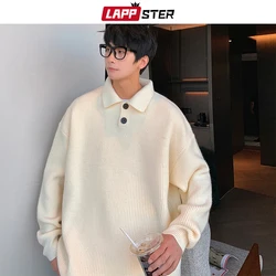 LAPPSTER Harajuku Korean Fashions Knitted Sweater 2023 Pullovers Winter Vintage Oversized Graphic Sweaters Thick Solid Sweater