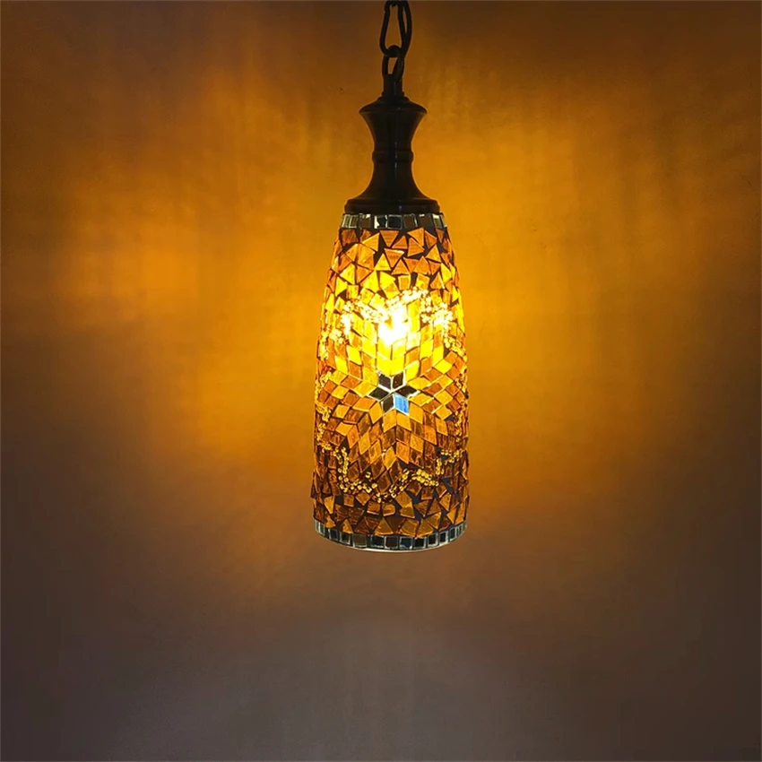 mediterranean stained glass oval pillar pendant lights vintage restaurant turkish handmade decorative bronze pendant lamps