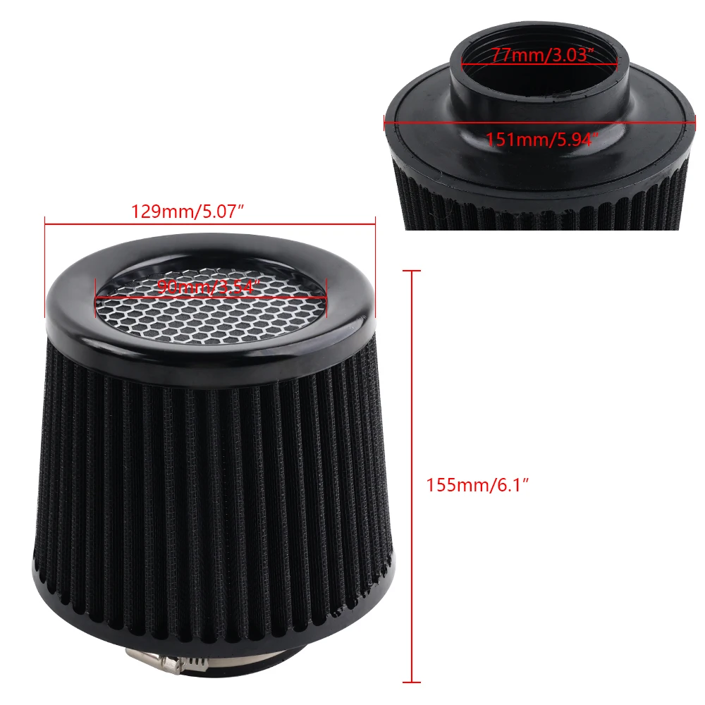 76mm Universal Car Air Filter High Flow Cone Cold Air Intake Filter Auto Modification Accessories Air-Filter Mesh Cone