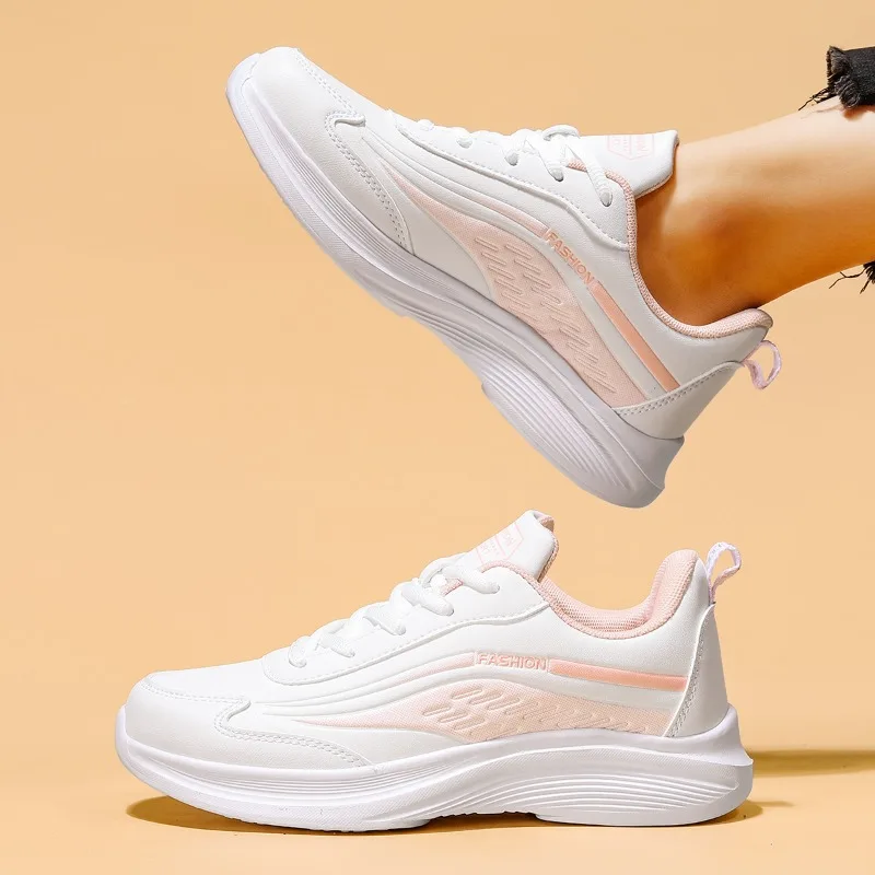 

Women Casual Sports Shoes PU Leather Platform Sneakers Lightweight Soft Sole Women's Running Shoes Lace Up Ladies Flats Tenis