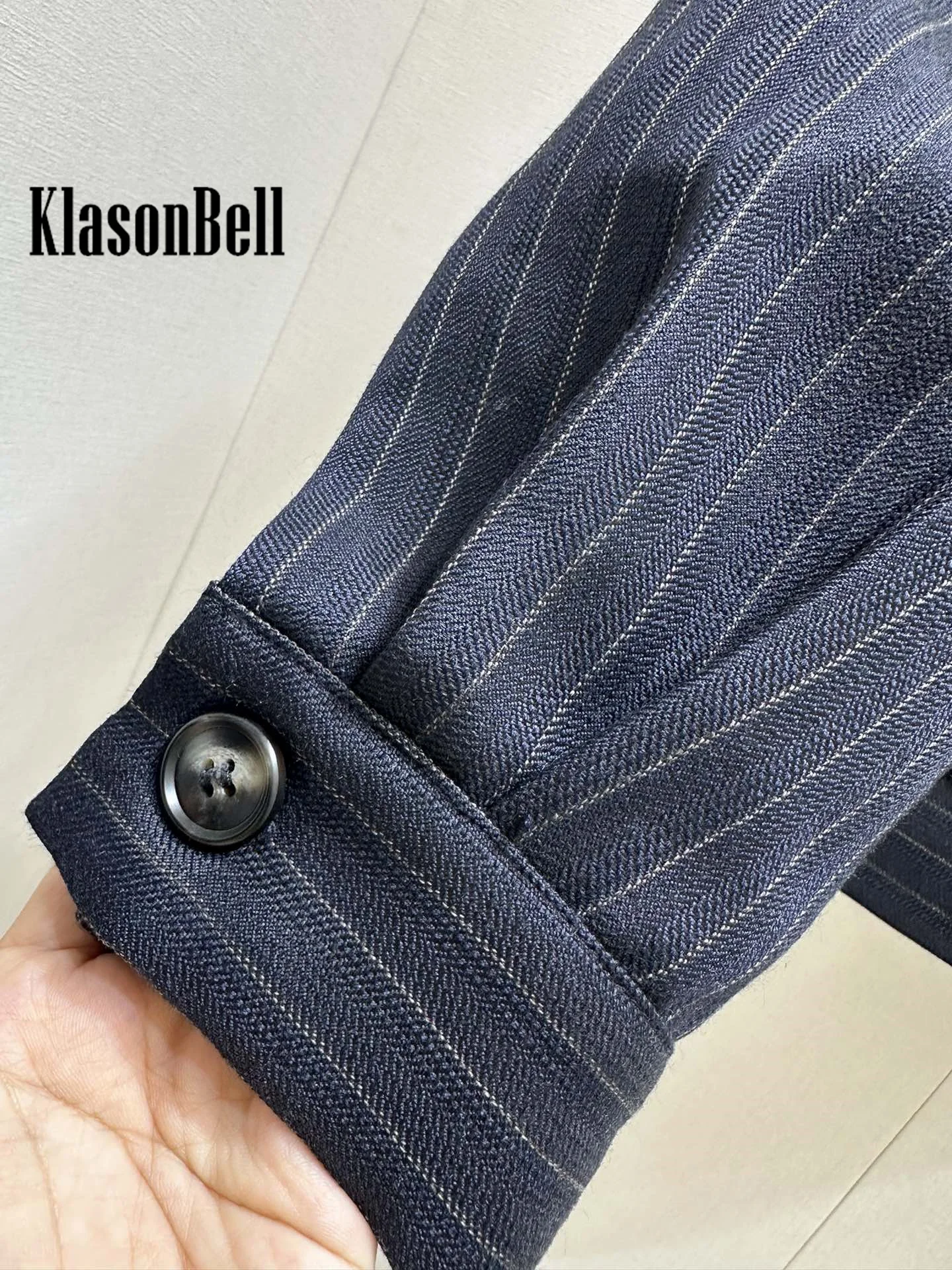 8.15 Klasonbell Women Classic Letter Embroidery Striped Lapel Collar Zipper Jacket Or Pleated Mini Skirt Wool Blend Set