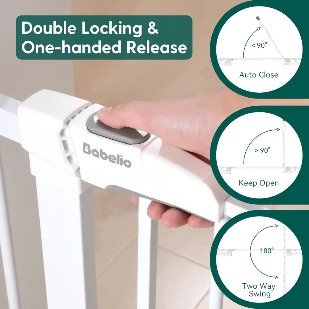 Metal Baby Gate, 29-48“ Auto Close Easy Install Pet Gate, Extra Wide Walk Thru Child Safety Gate, with Y Spindle Rods, White
