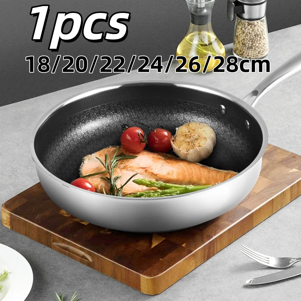 Sartén antiadherente para el hogar, sartén de fondo plano de acero inoxidable para estufas de Gas y cocinas de Inducción, sartenes Wokes de cocina, 1 ud.