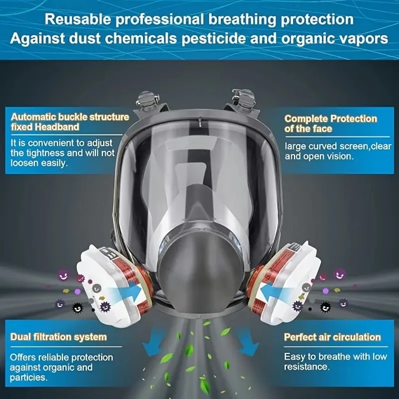 6800 Industrial Gas Mask Respirator 27-in-1 Full Face Dust Proof Safety Filter Suit - Replace 3M 15-in-1 Gas Mask Respiratory Pr