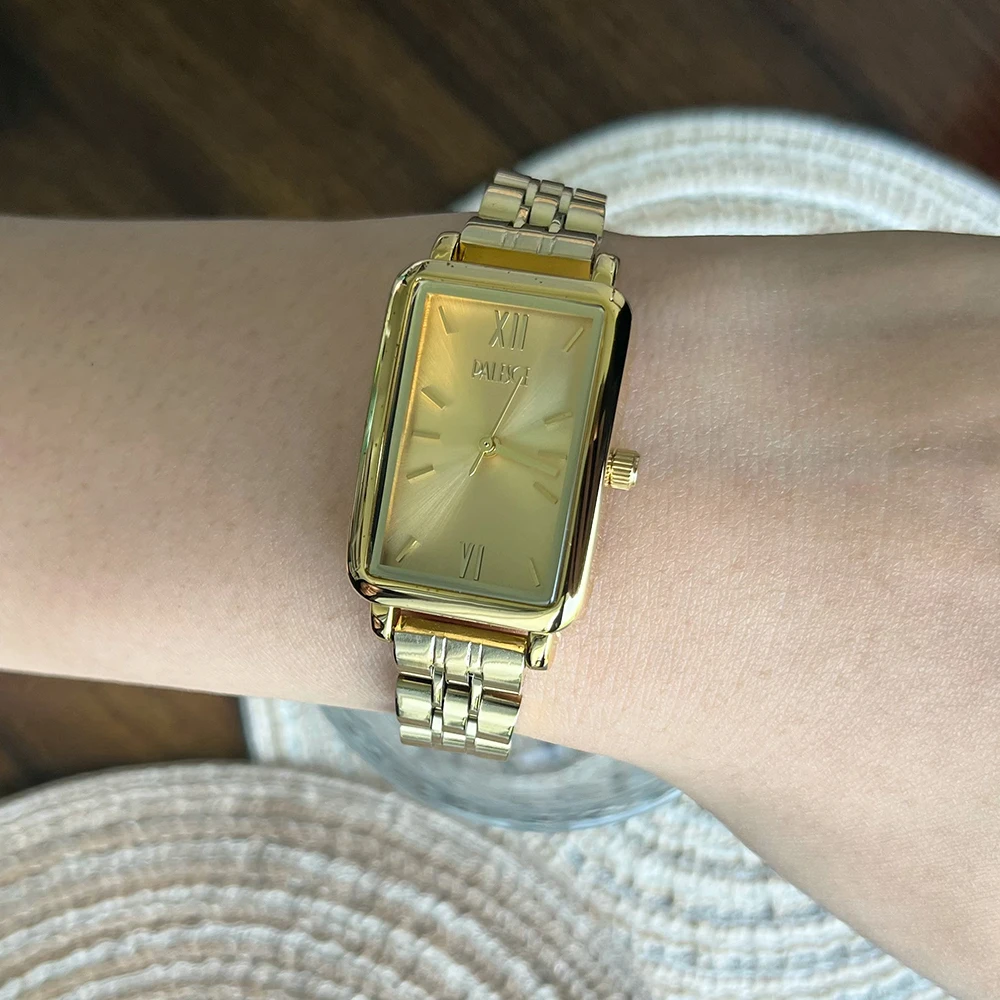 

Роскошные ретро прямоугольные женские часы, японские кварцевые водонепроницаемые ремешки из нержавеющей стали, элегантные модные золотые женские часы