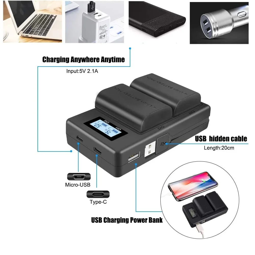 Mcoplus LP-E6NH LP-E6N LP-E6 baterii LCD podwójna ładowarka USB dla Canon EOS R5 R6 R 6D 5D3 5D2 5D2 5D Mark IV 5DS R 90D 80D 70D 60D