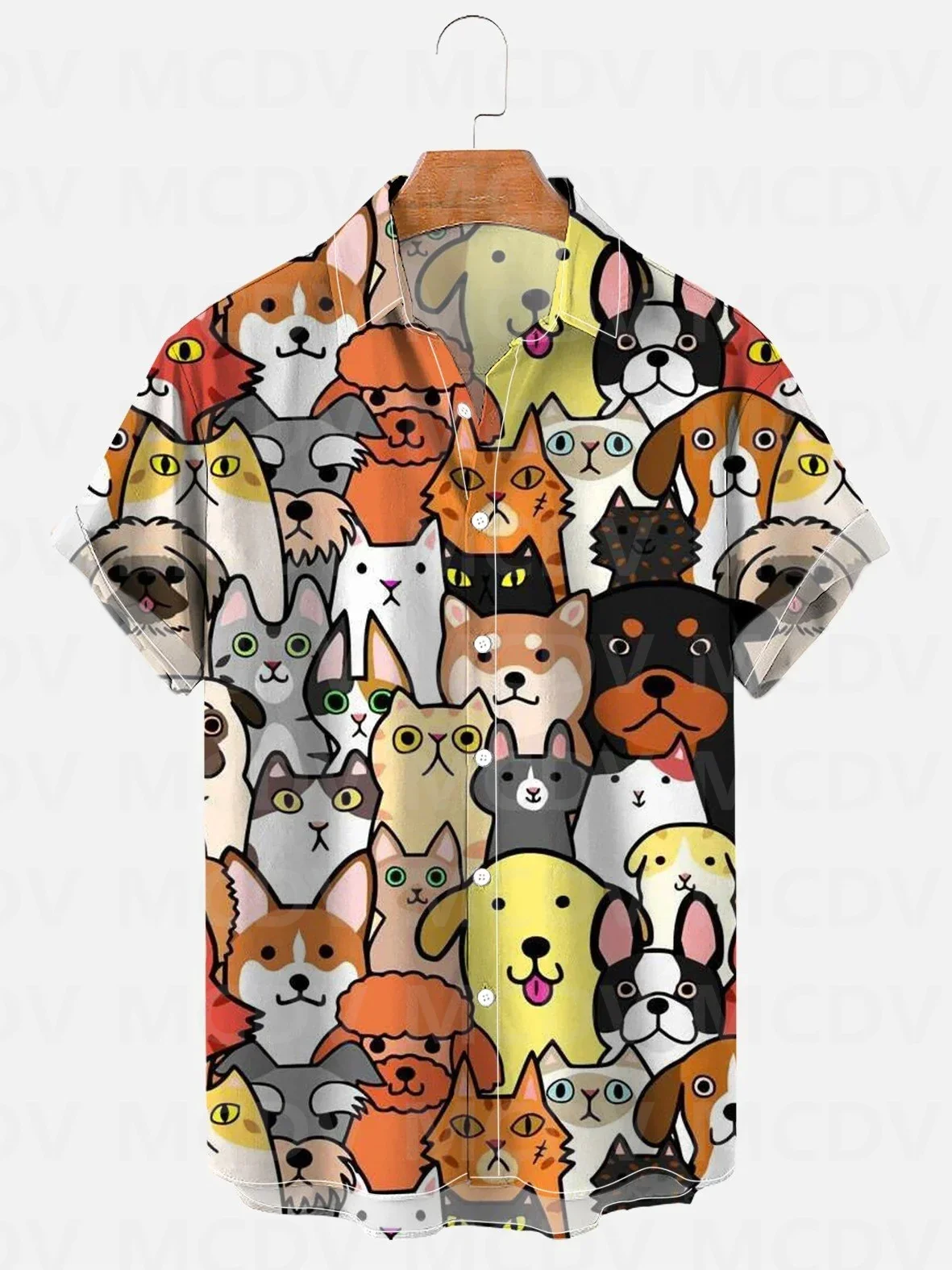 Men's For Women's Cat And Dog Brigade Cute Funny Art Casual 3D Print Hawaii Shirt