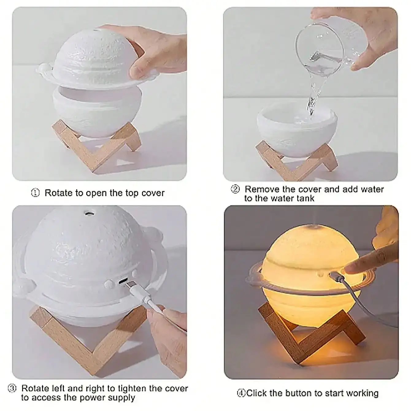 Mini 3D Printing Planet Night Light Type-C USB Rechargeable Moon Lamp