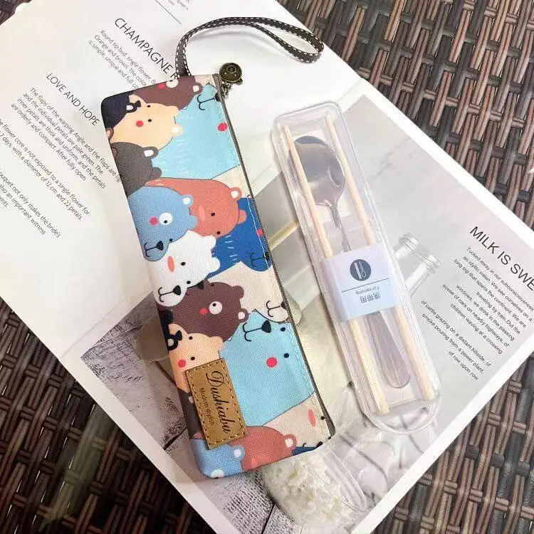 Portable Cartoon Dining Utensils Storage Bag Fabric Waterproof Fork Chopsticks Spoon Bag Outdoor Picnic Protection Case