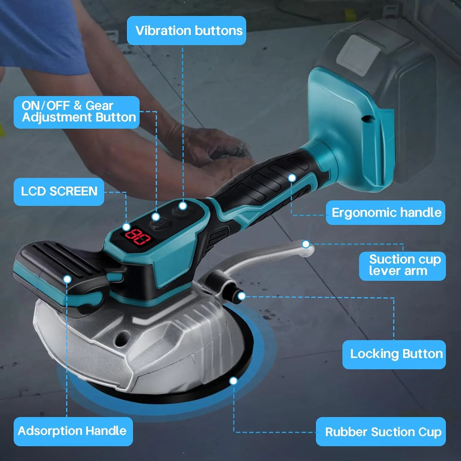 8 Speed Tile Vibration Leveling Machine Cordless Tile Installation Tool  for Floor Tile Wall for Makita 18V Battery