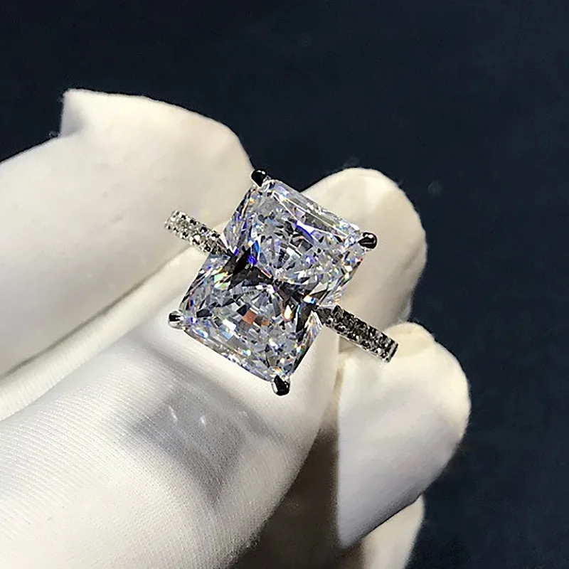 New Arrival Stunning Luxury Jewelry Silver Color High Quality Princess Cut White 5CT AAAA Cubic Zircon Women Wedding Ring
