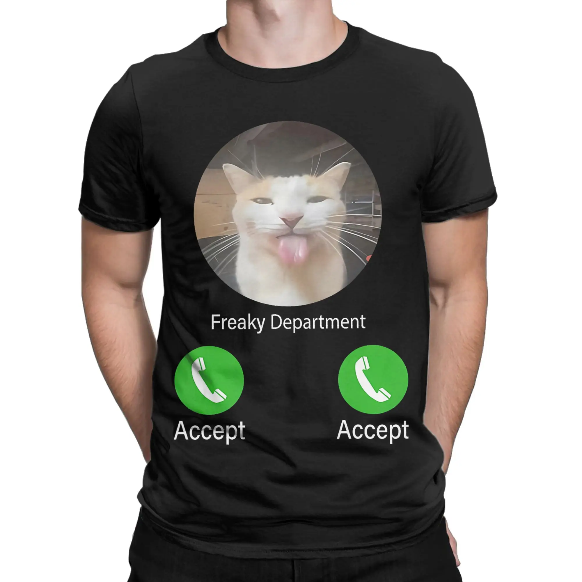 Funny Freaky Department Funny Cat Meme T-Shirts Men Crew Neck Cotton T Shirt  Short Sleeve Tees Summer Clothing