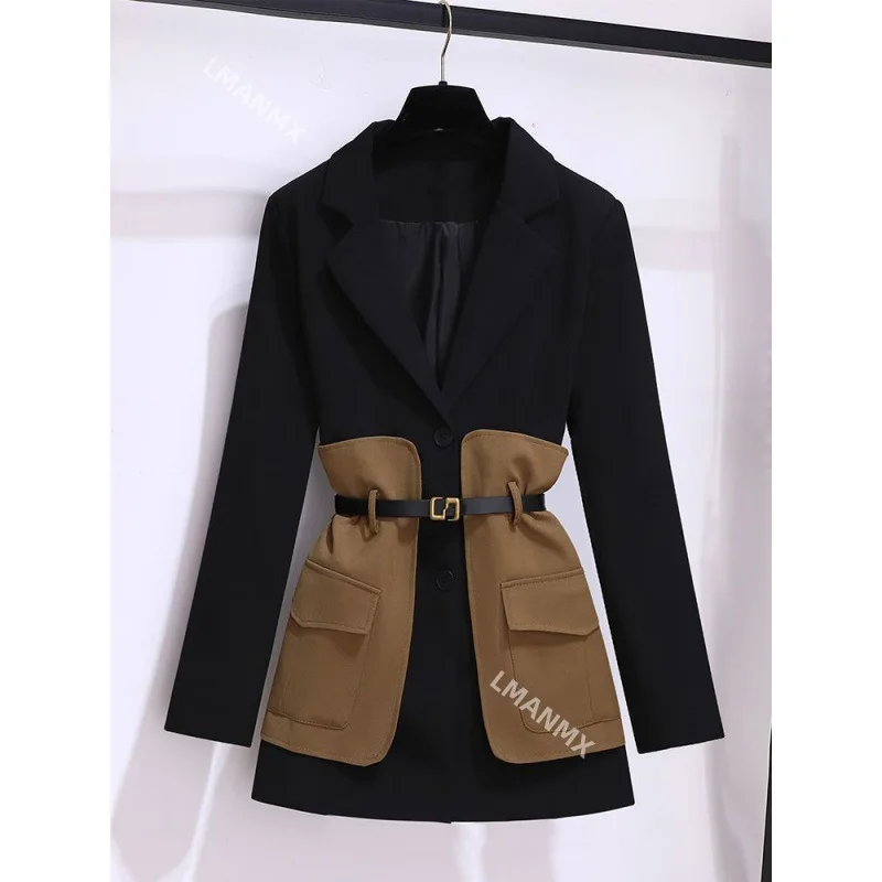 Women\'s Autumn Winter New Casual Blazers Jacket Matching Set Korean Elegant Midi Suit Coat Pants Two Piece Female Clothing Suits