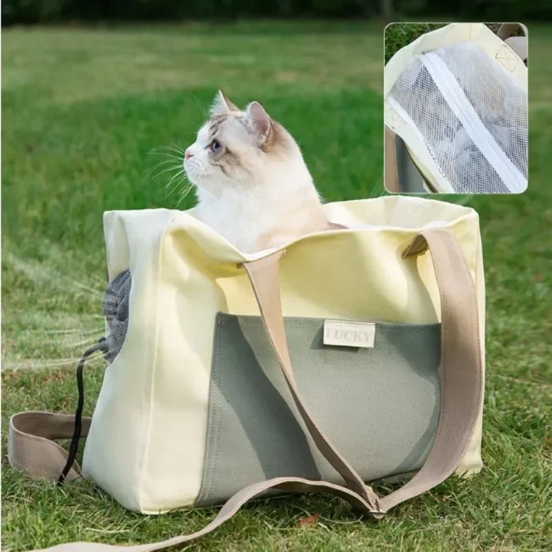 Pet Bag Out INS Portable Cat Bag One Shoulder Breathable Canvas Bag Portable Dog Bag Small Dog Exposed Cat Bag