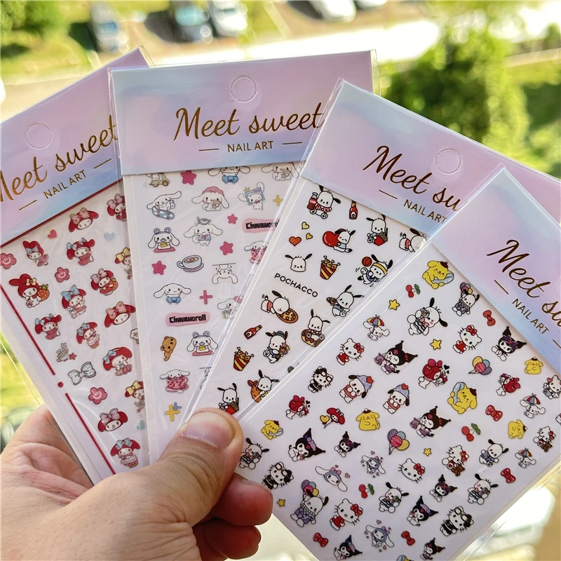 4PCS/1PC Set 3D Kawaii Sanrioed Nail Stickers,Hello Kitty Kuromi Melody Cartoon Nail Decals Decoration Supplies,Press on Nails