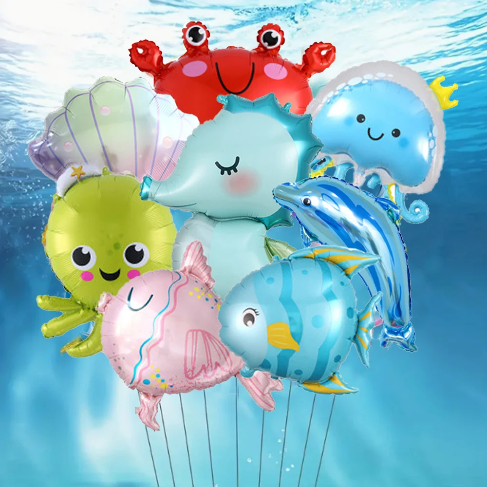 8pcs Under The Sea Balloon Set Seahorse Jellyfish Fish Foil Balloon Ocean Theme Birthday Party Decorations Baby Shower Supplies