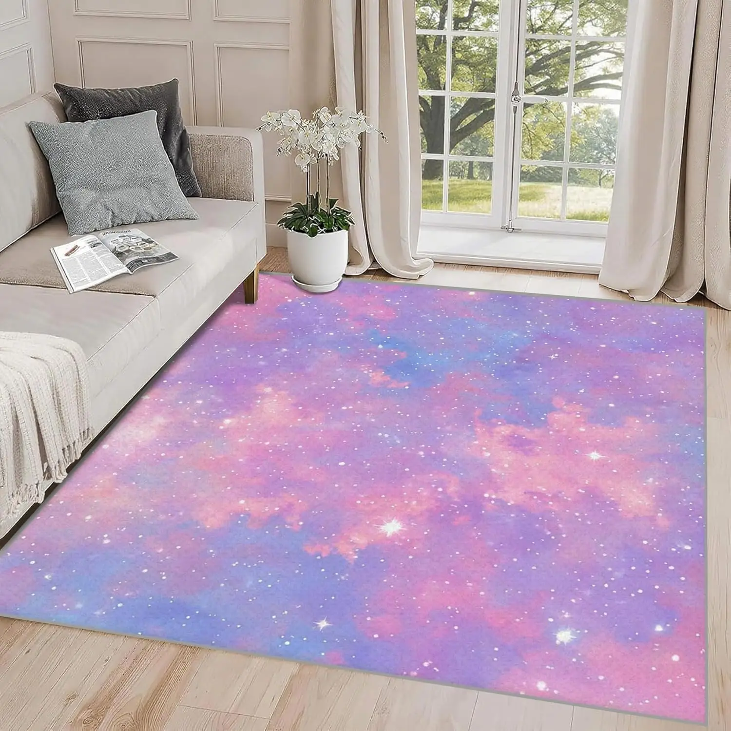 Gradient Rugs for Living Room Bedroom Dining Room Colorful Area Rugs for Kids Girls Boys Glitter Area Rug Non-Slip Washable