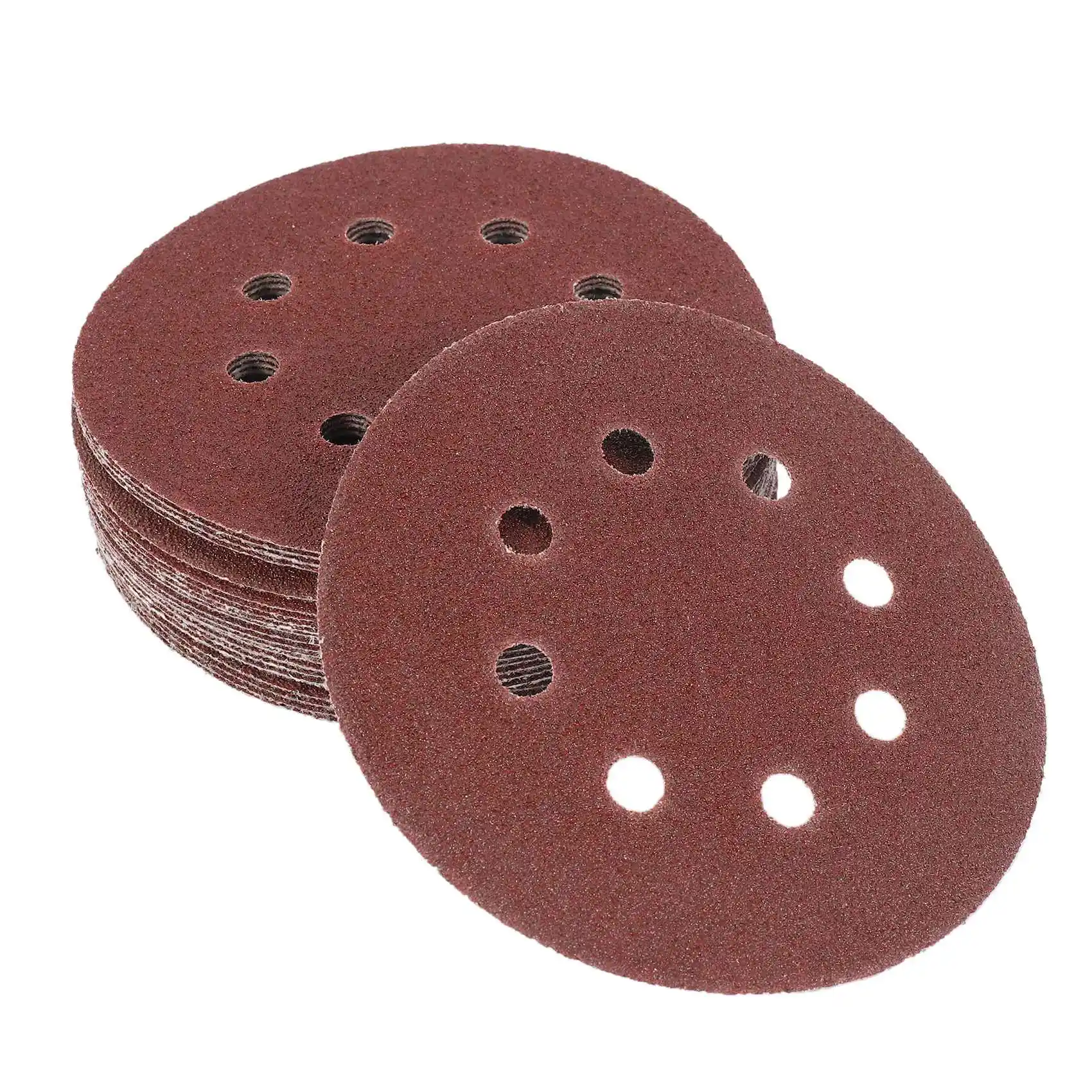 【2026 TOP Global】50Pcs 5 Inch 125Mm Round Sandpaper Eight Hole Disk Sand Sheets Grit 40/60/80/120/240 Hook And Loop Sanding Disc