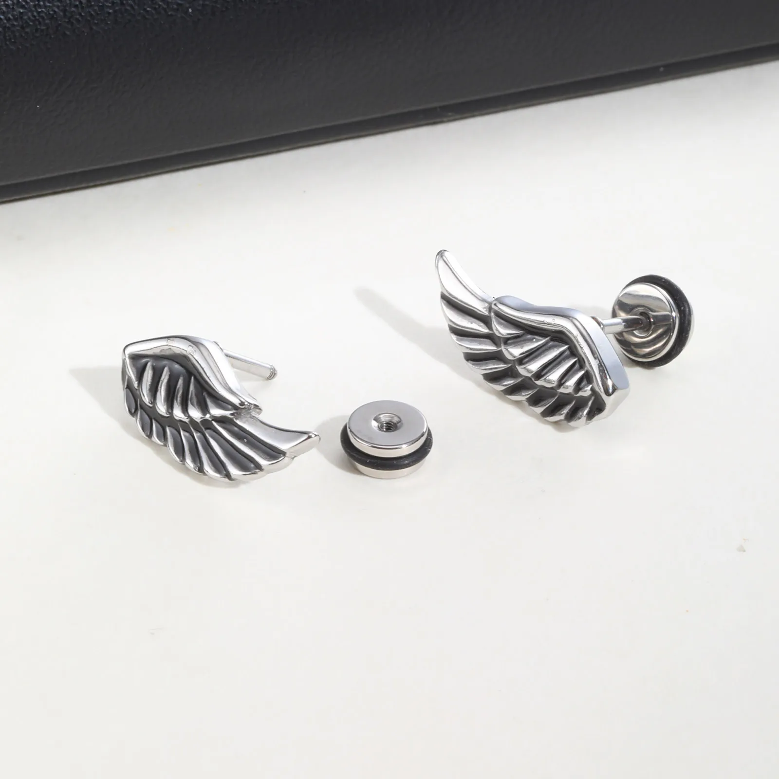 Punk Wings Stud Earrings for Men Boy,Vintage Stainless Steel Earrings,New Trendy Jewelry Gifts