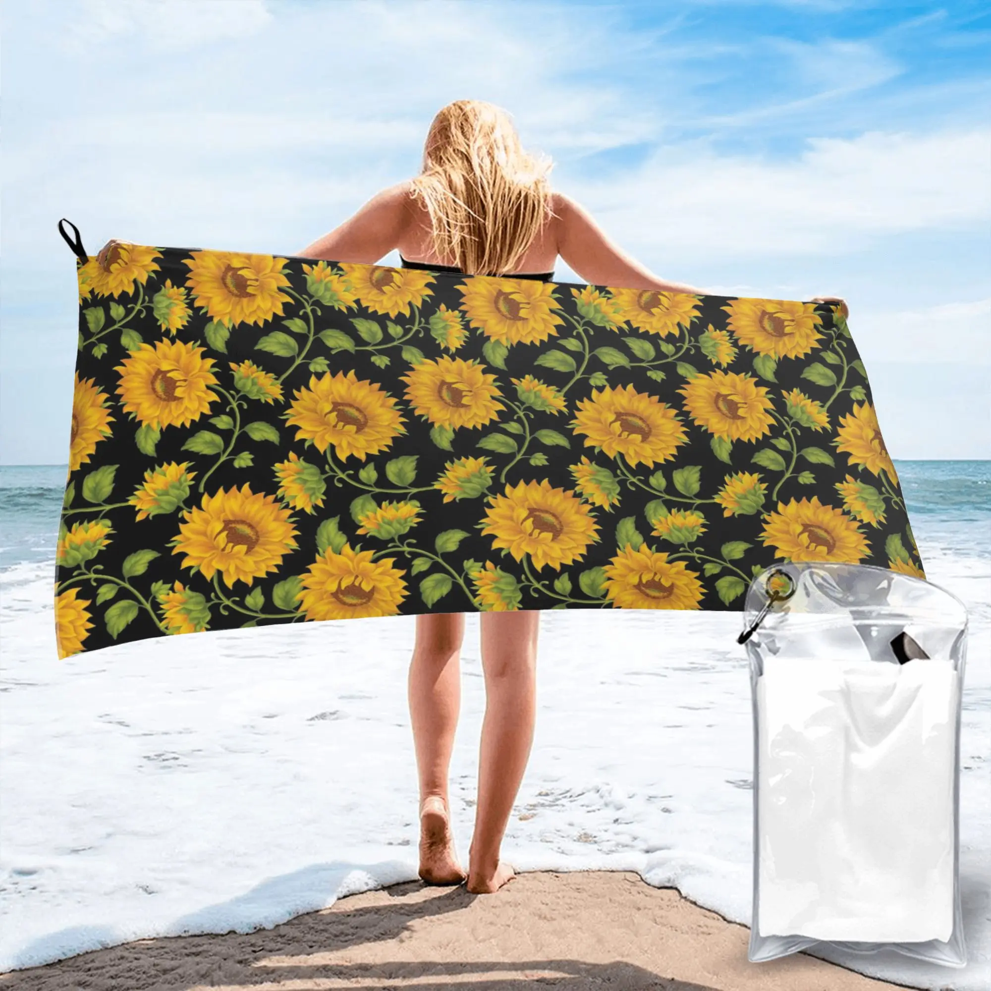 

sunflower Beach Towel Soft Microfiber Quick Dry Absorbent Quick Towels For Mountain Climbing