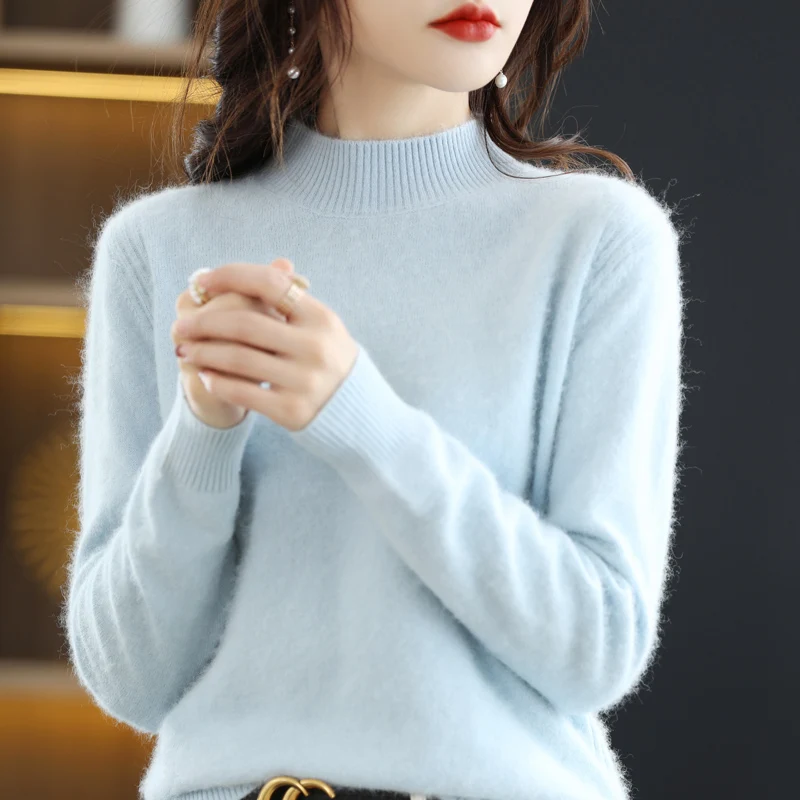 100% mink cashmere sweater women\'s half high collar pullover autumn and winter women\'s jacket fashion casual knit top