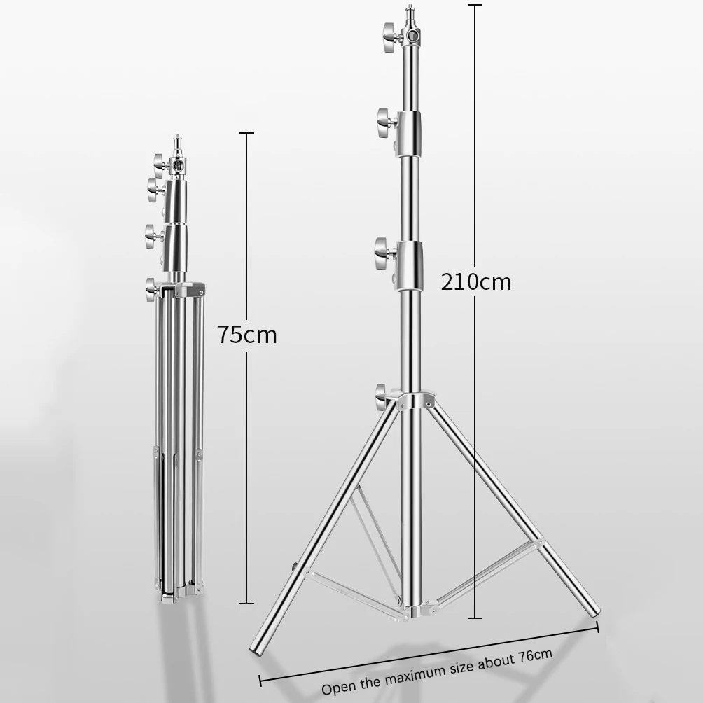 2.1M Stainless Steel Light Stand, Spring Cushioned Heavy Duty Photography Tripod Stand with 1/4” to 3/8” Universal Screw Adapter