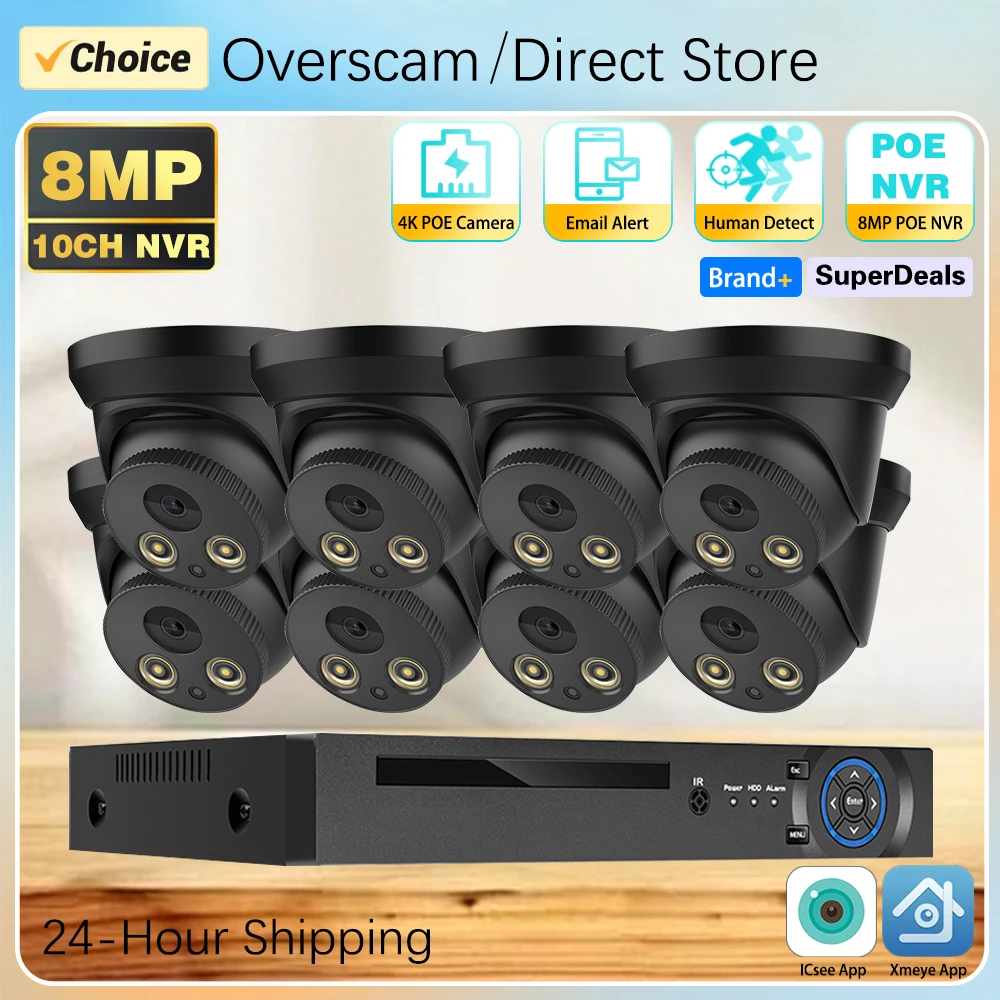 

4K Security Dome IP Camera System Ultra HD 8MP POE NVR Audio Human Detection Color Night Vision CCTV Video Kit Surveillance Set