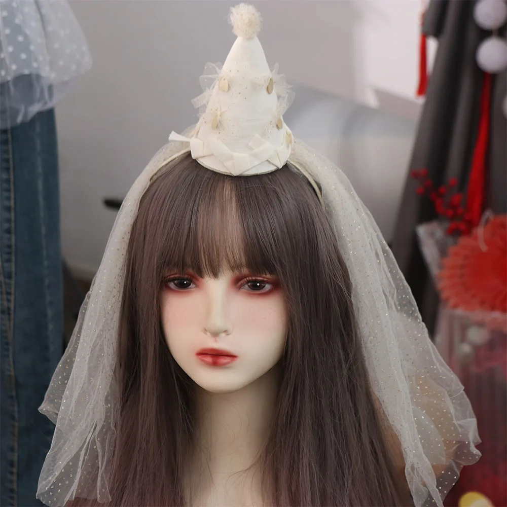 

Korean Style White Veil Hairband Soft Creative Mesh Bow Headband Headwear Birthday Hat Birthday Photograph Prop Children