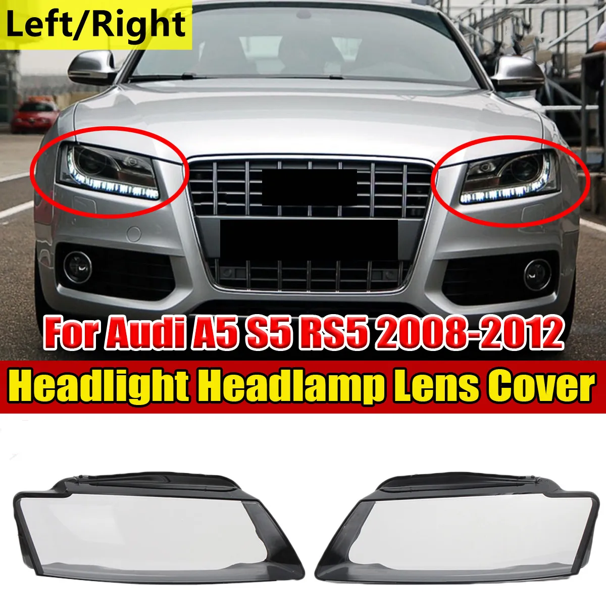 Lewy/prawy przedni reflektor samochodowy Osłona soczewki reflektora do Audi A5 S5 RS5 2008 2009-2012 Przezroczysty klosz reflektora Osłona reflektora