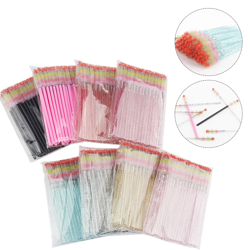 Brosse à cils arc-en-ciel mignonne, peigne pour sourcils, microbrosse, baguettes de mascara, Végét, fournitures d'extension de cils, outil de maquillage, 50 pièces