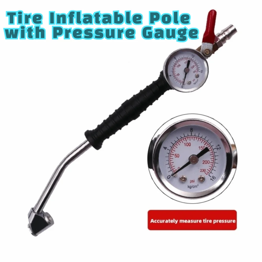 

Hook Type Tire Inflatable Pole with Pressure Gauge Quick Inflation Tire Inflation Adapter Non-slip Handle Heavy Duty