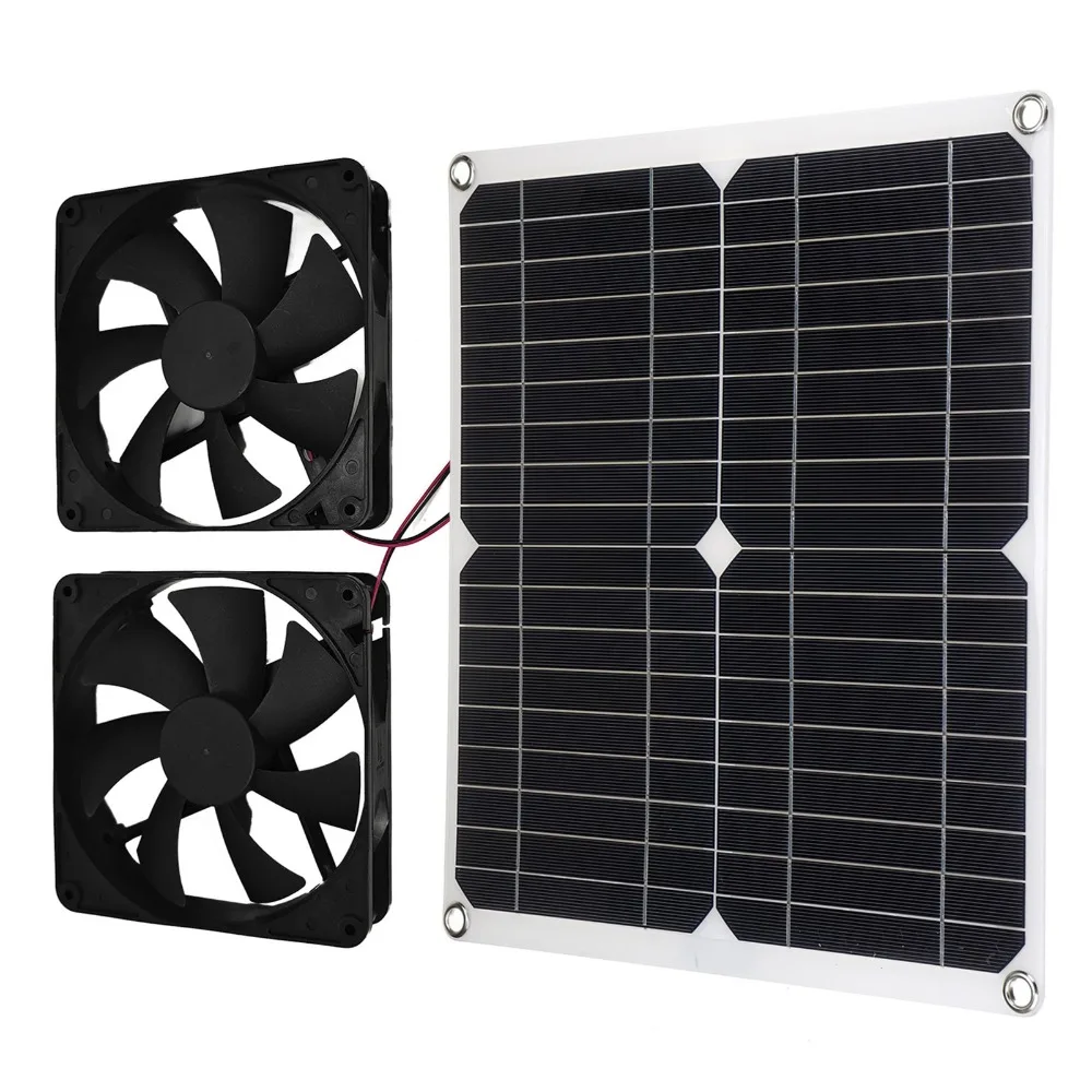 

Durable 12W Solar Powered Fan Dual Fan IP65 Waterproof Solar Powered Outdoor Fan Kit Outdoor Fan Kit Chicken Coops