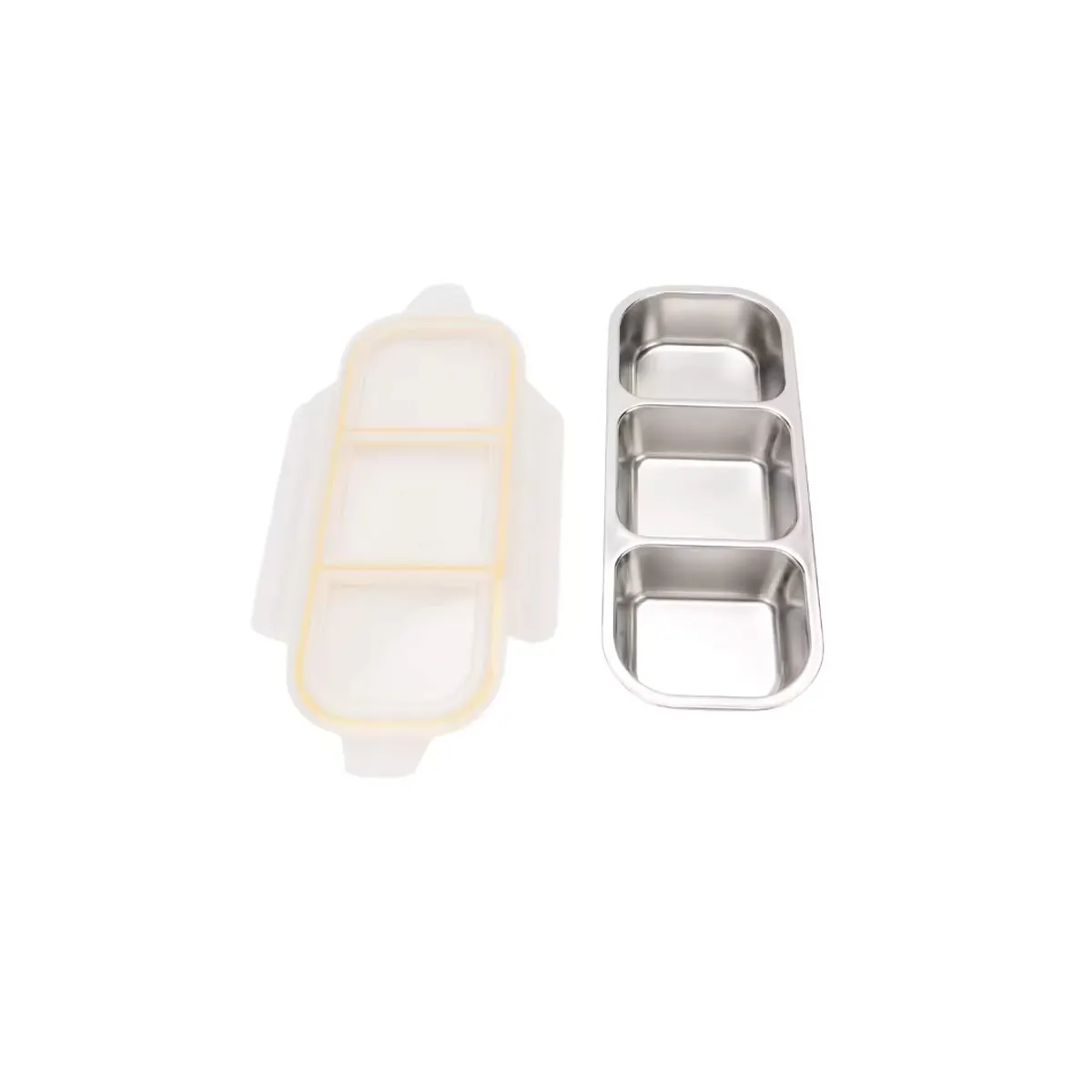304 Edelstahl 3-Fach Unterteilte Leichte Mahlzeiten-Bento-Box für Büroangestellte, Portionskontrollierte, Tragbare Obst-Snack-Box Lunchbox – Detail 5