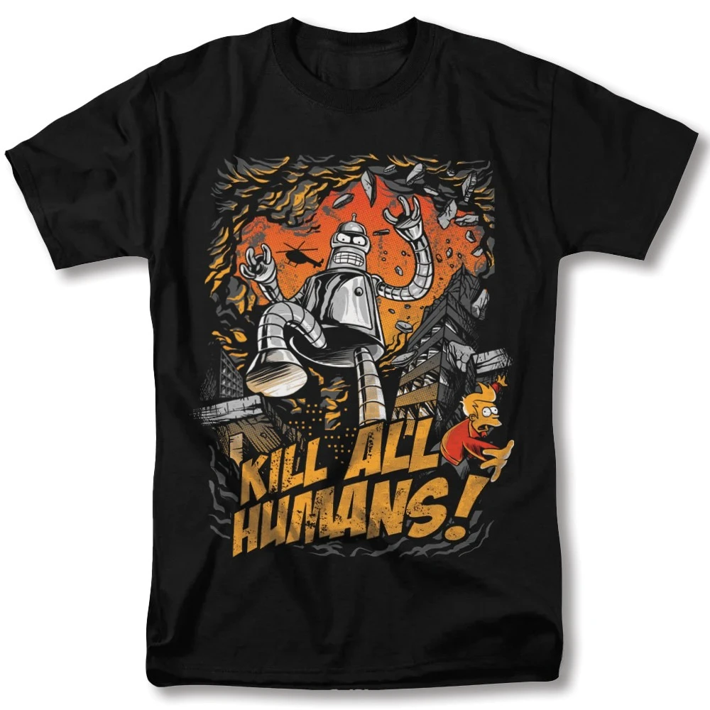 MEN T-SHIER Futurama Kill All Humans Shirt Bender Robot Cartoon Classic Design TShirt Funny Shirt Offensive Regular Short Sleeve