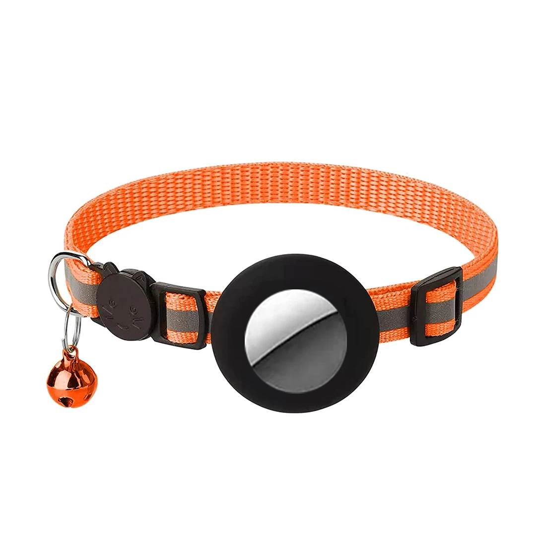 Cat Collar, Reflective Cat Collar with Bell and Waterproof Case Compatible for Airtag Holder,Safety Buckle Orange Red