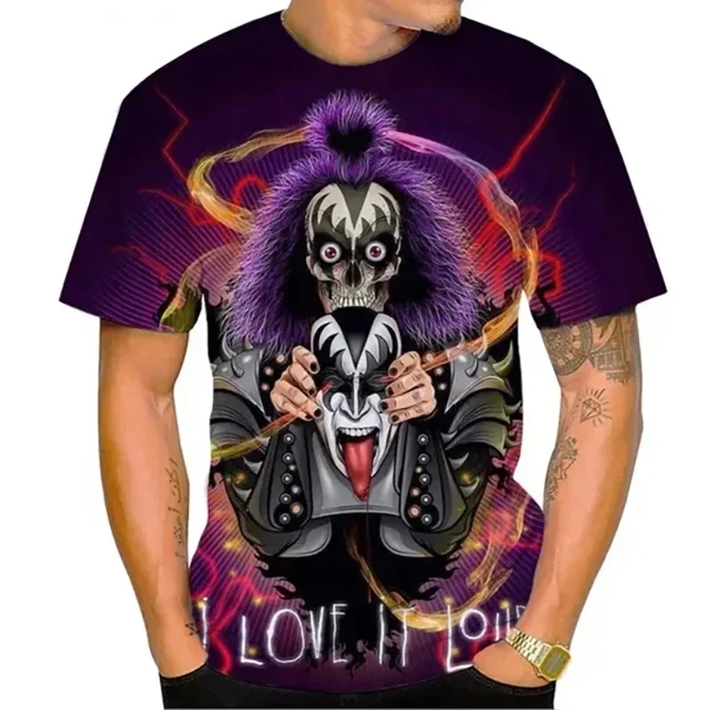 New Kiss Band 3D Print T-Shirts Men Women Streetwear Hip Hop T Shirt Short Sleeve Oversized Harajuku Y2k Tops Tees Kids Clothing