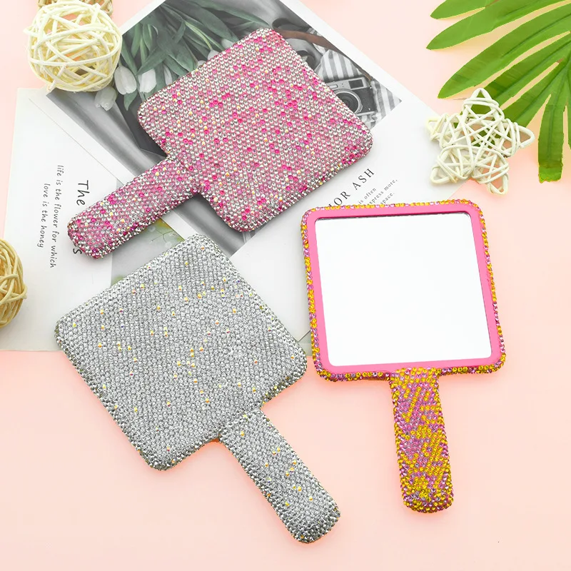 

Women's Makeup Compact Mirror Sticking Diamond Heart Hand-held Mirror Fashionable High-end Beauty Handle Mirror Cosmetic Mirror