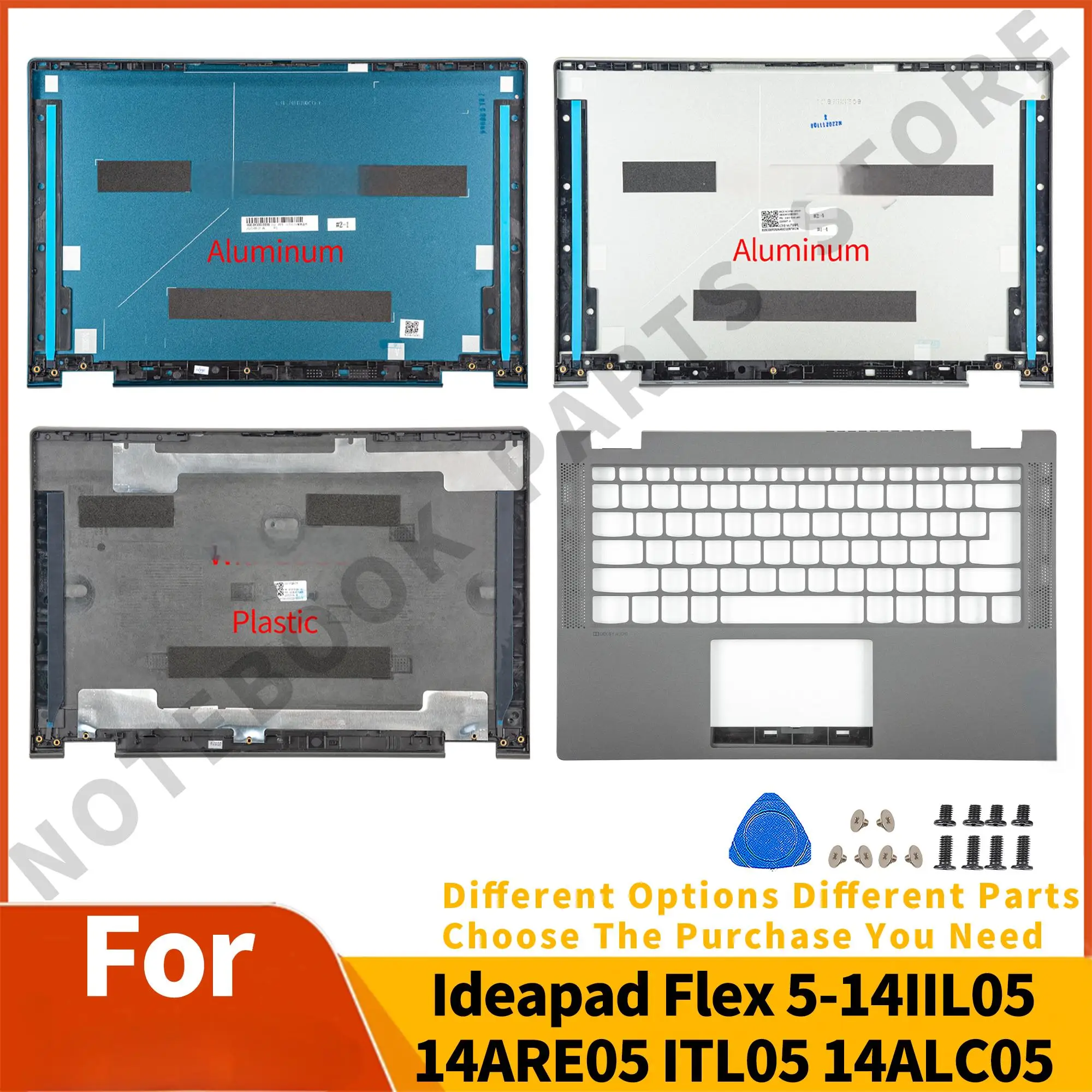 NEW Parts For Ideapad Flex 5-14ARE05 14ITL05 14ALC05 5-14IIL05 Rear Top Lid Parts Hinges Palmrest Replace metal/plastic