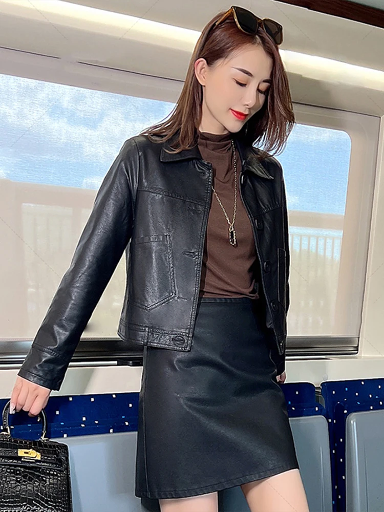 レトロオルトジャエット女性のバイカースレカジュアルスリムフィットレザーコート春秋ファイオン高品質レディースコート