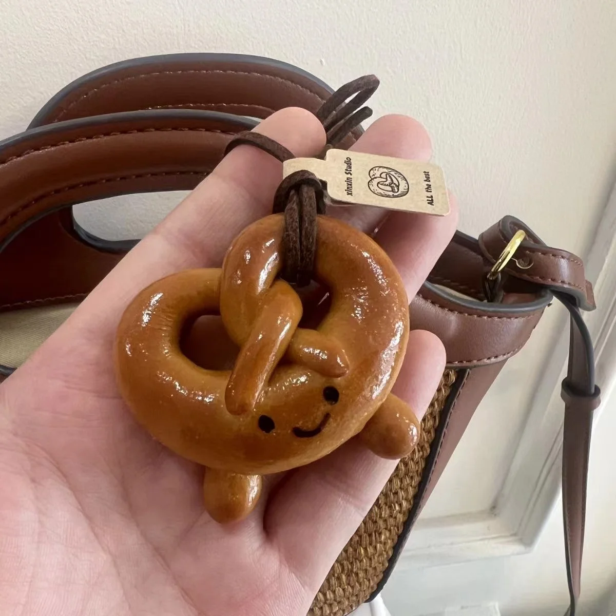 

Creative Handmade Alkaline Bread Pendant Cow Horn Bag Car Interior Cute Bread Bag Accessories Personalized Room Pendant