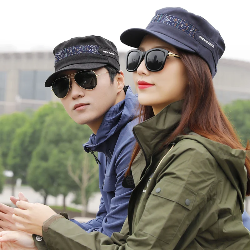 2022Men\'s Military Cap Outdoor Sunscreen Flat Hat Women Casual Breathable Four Seasons Military Caps Solid Color Adjustable Hats