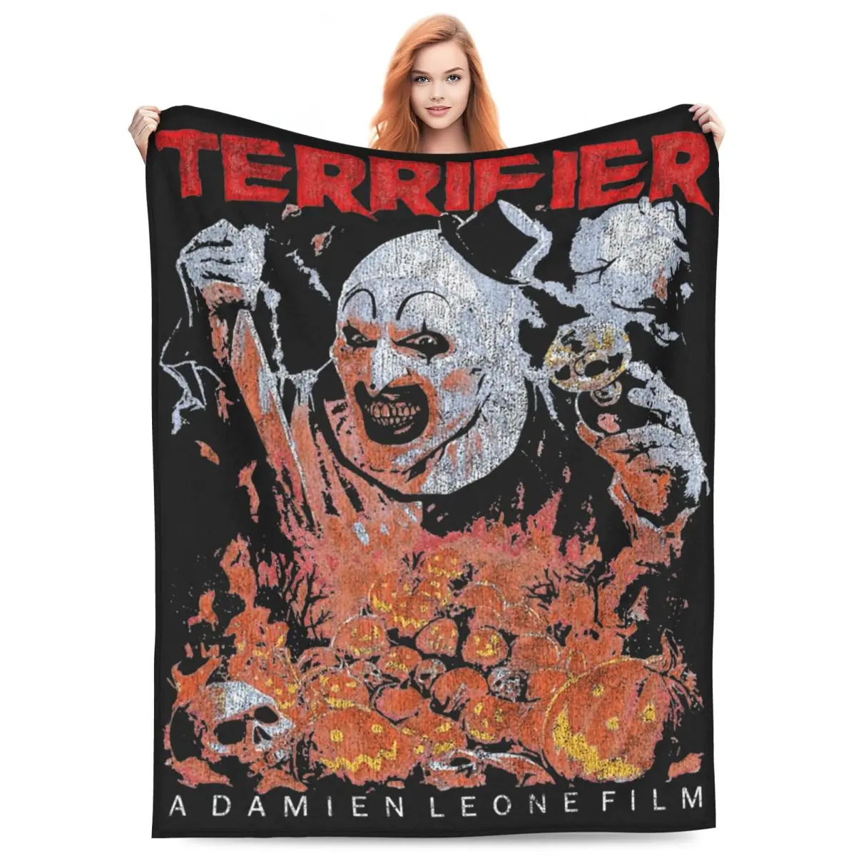 Terrifier 2 Horror Movie Blankets Fleece Print Slasher Film Cozy Lightweight Throw Blankets for Bed Couch Bedding Throws