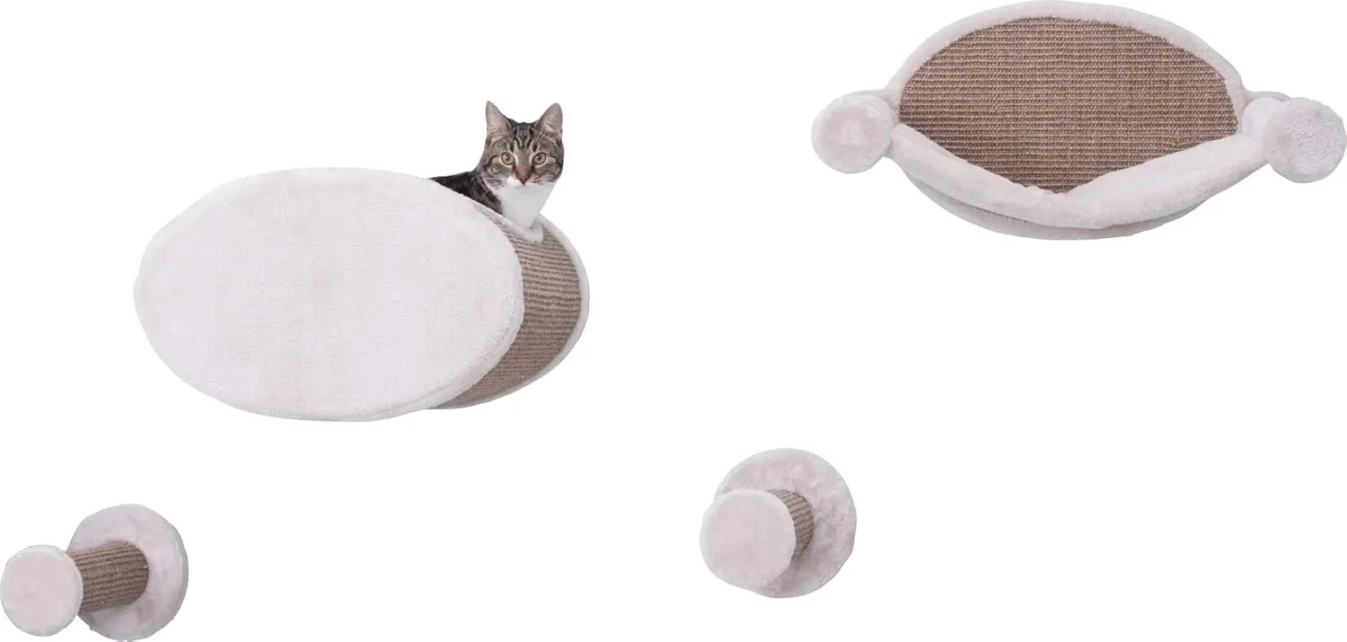 

Wall Mounted Cat Lounge Set with Hammock & Condo – Climbing Shelve with Plush Condo & Sisal Step – Wall-Mounted Cat Fu