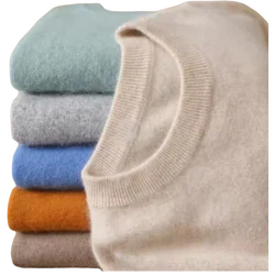 Autumn and Winter Men's 100% Pure Mink Cashmere Sweater O-Neck Pullovers Knit Sweater New Long Sleeve High-End Jumpers Mink Tops