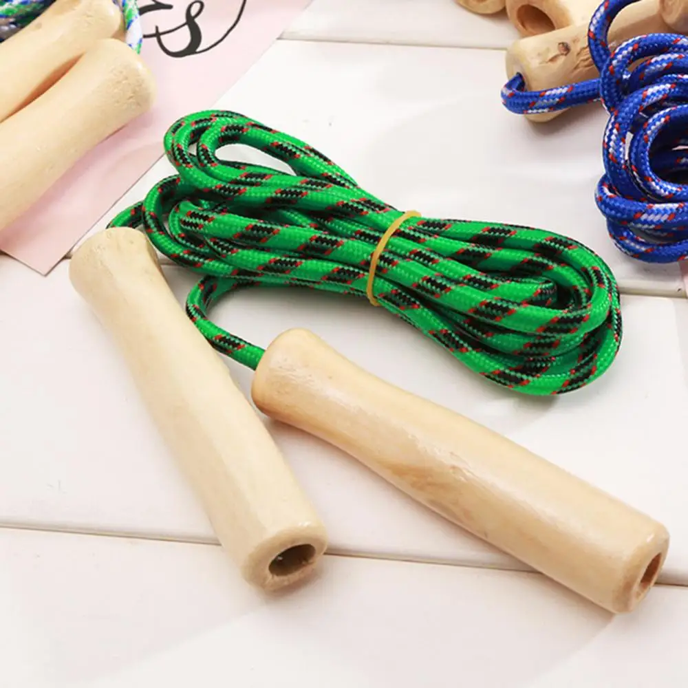 Kids Student Skipping Rope Wooden Handle Colorful Braiding Rope Men Women Skipping Rope Boys Girls Fitness Training Jump Ropes