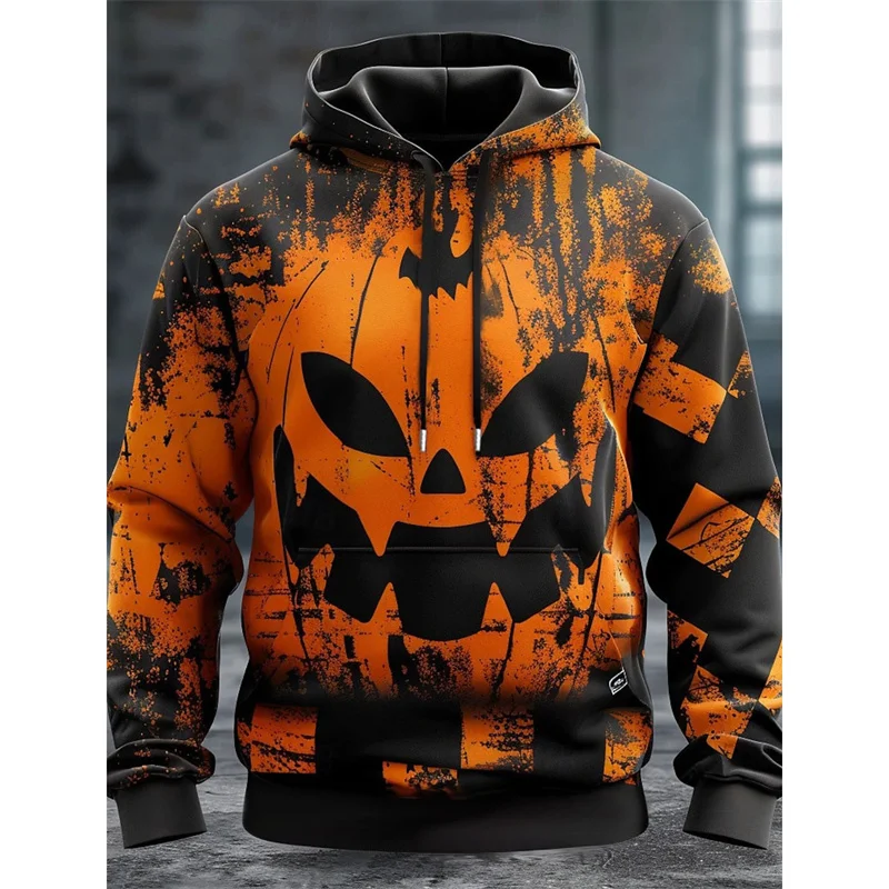 

Halloween Graphic Hoodie For Men Pumpkin 3D Printed Sweatshirt Spring Autumn Casual Pullover Oversized Long Sleeve Hoodies Tops