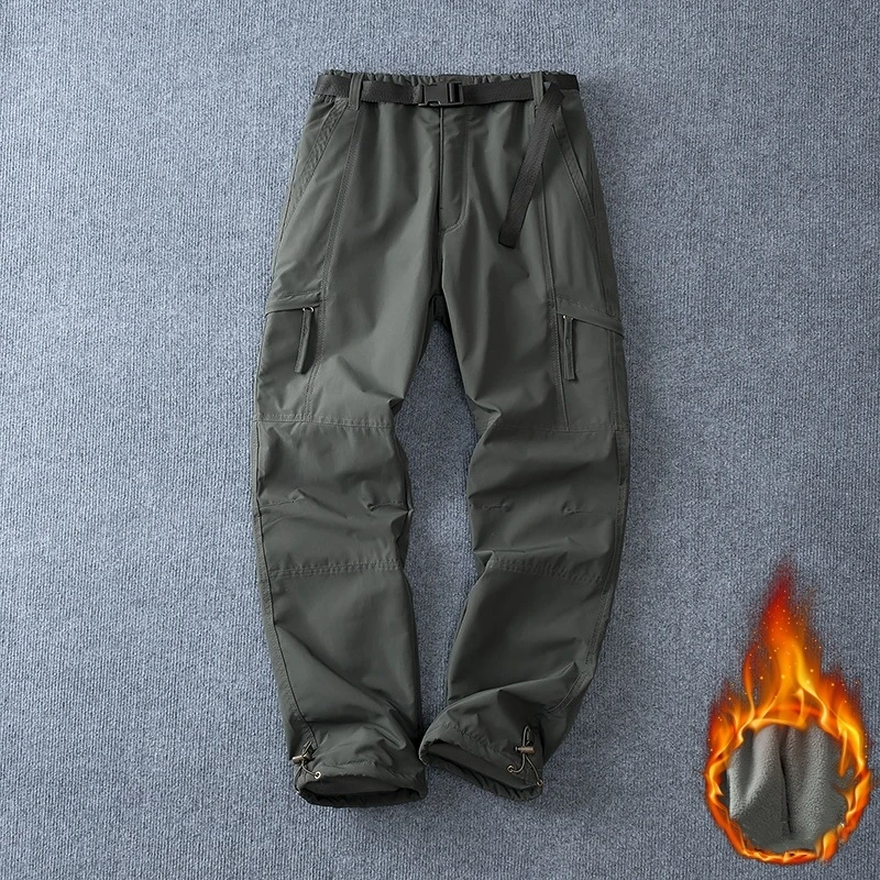 Herren Winter Winddichte Cargo-Hose mit Fleece-Futter, Outdoor Wasserdichte Warme Hose, Gerade Geschnittene Lässige Weite Hose mit Mehreren Taschen – Detail 8