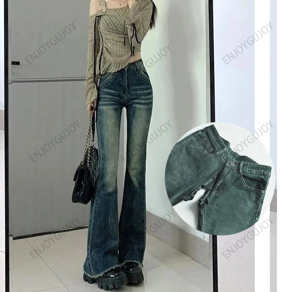 

Invisible Open Crotch Mopping Pants for Women, High Waisted Flared Jeans, Slim Fit, Retro Elastic Micro Flared Trousers, Outdoor